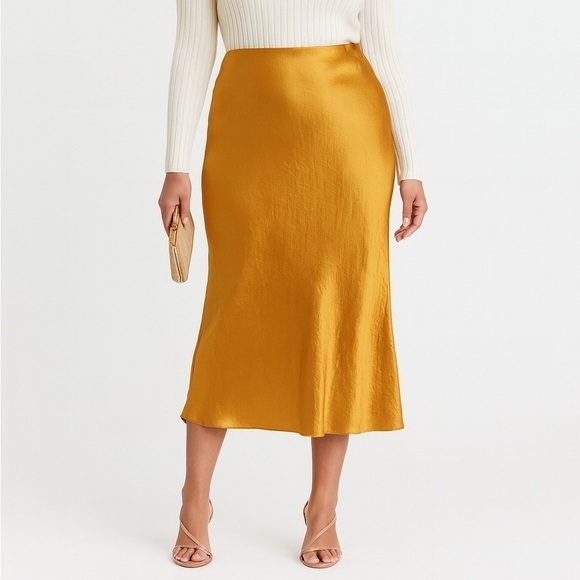 Vince Dresses & Skirts - NWT Vince Plus Size Elegant Side Slit Gold Sap Women's Midi Skirt Sz 1X